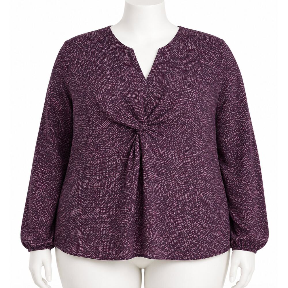 Prologue Twist Front Blouse Plus 2X Purple Long Sleeves Corporate Chic Modern